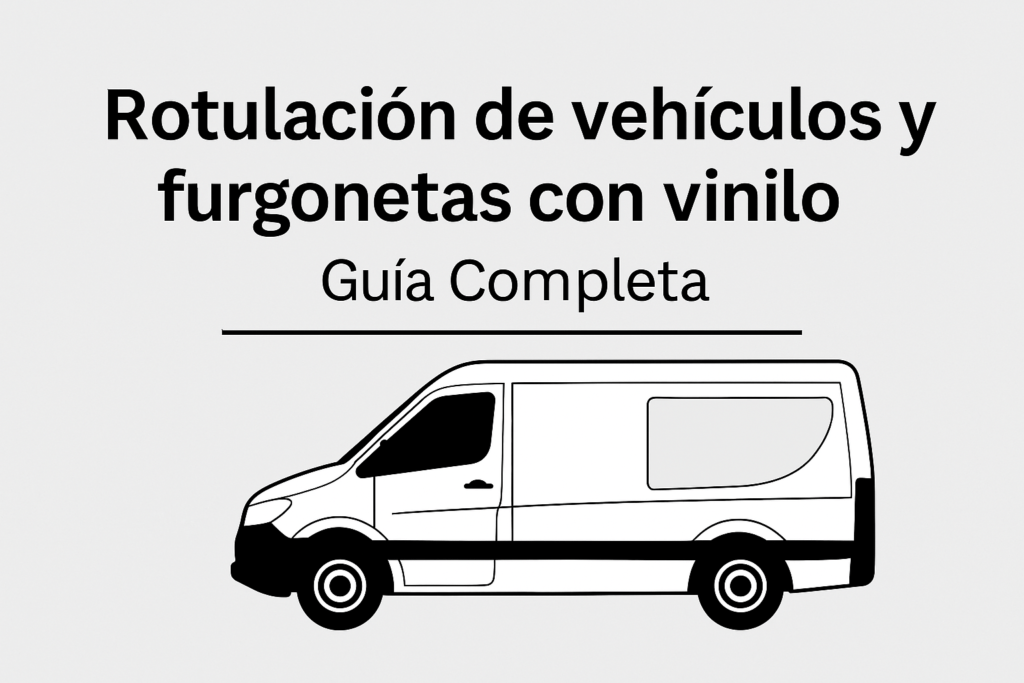 Imagen ilustrativa de una furgoneta rotulada con vinilo y texto explicativo sobre su aplicación en vehículos comerciales