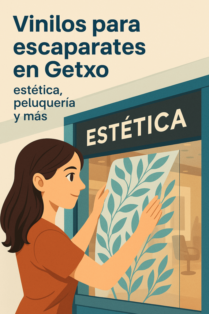 Escaparate de peluquería en Getxo decorado con vinilo floral y logotipo